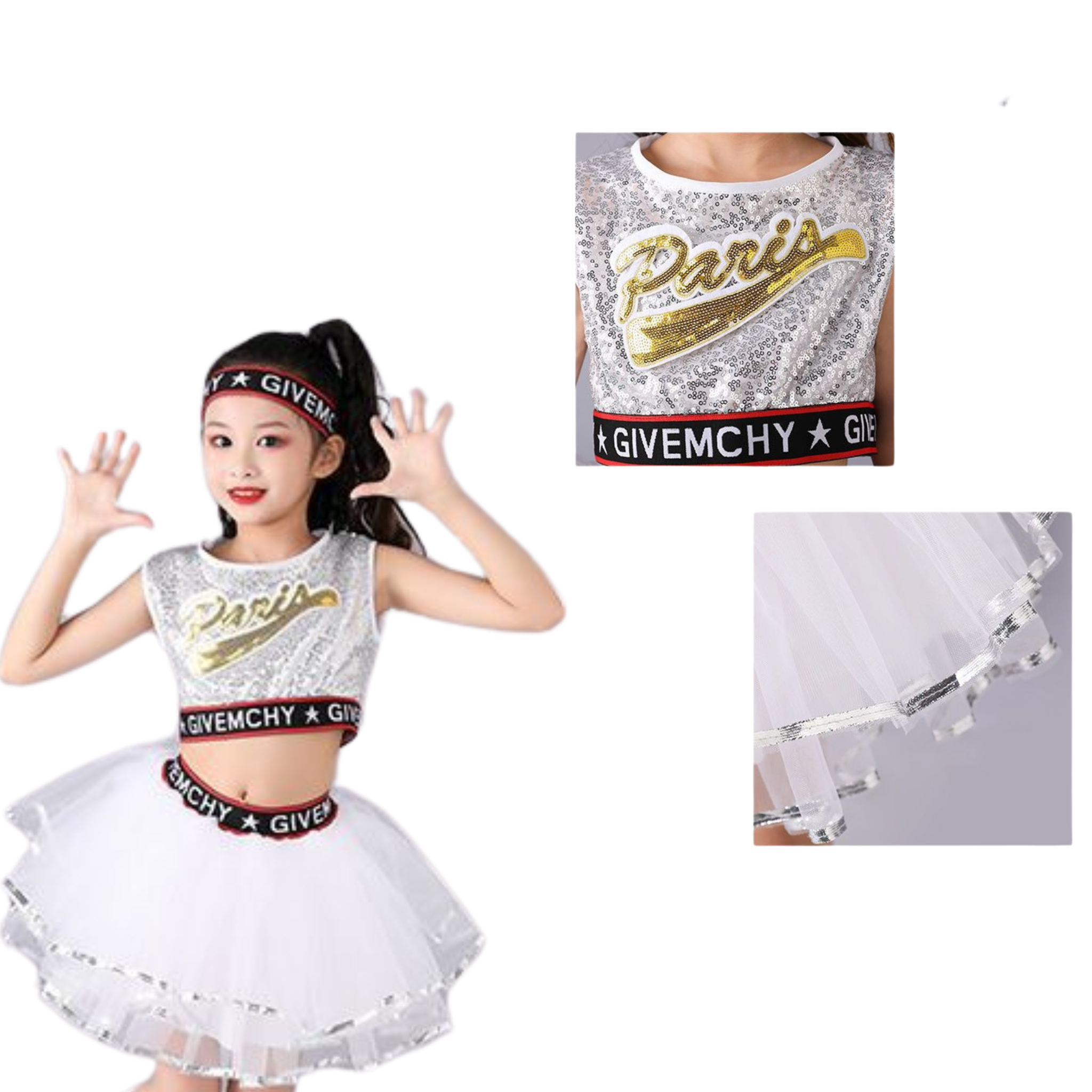 ชุดเต้น เชียร์หรีดเดอร์ เสื้อแขนกุด+กระโปรงพองฟู