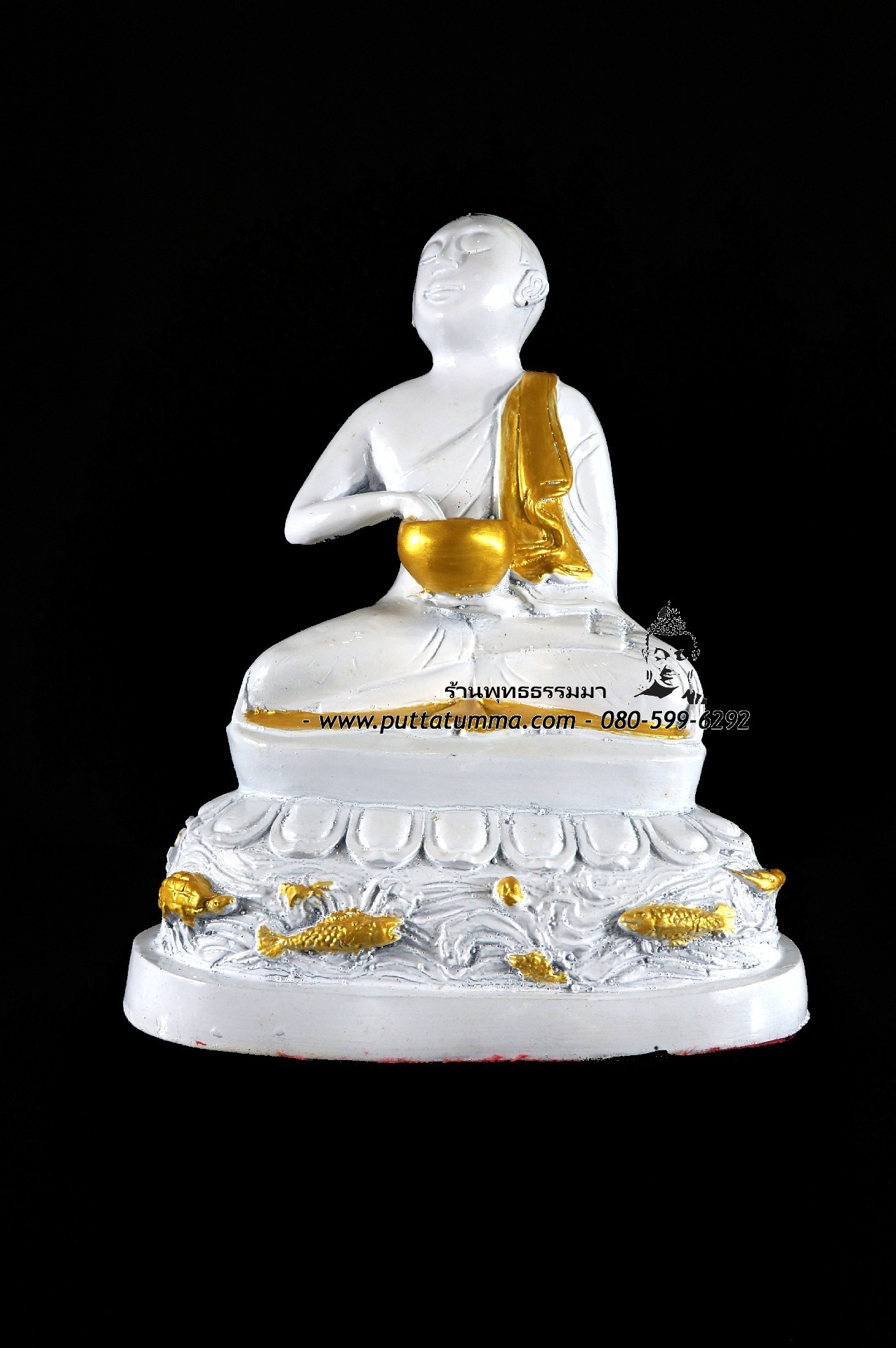พระอุปคุต ปางจกบาตร ( ปางฉันอาหาร) สีขาว เนื้อเรซิ่น ขนาด 5 นิ้ว สูง 7 นิ้ว