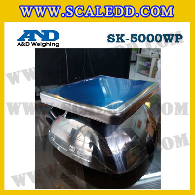 เครื่องชั่งน้ำหนักดิจิตอล5000กรัม เครื่องชั่งกันน้ำ5000g เครื่องชั่งดิจิตอล5000กรัม ตาชั่งกันน้ำ5000กรัม พิกัดน้ำหนัก 5000g ความละเอียด 1g ยี่ห้อ AND รุ่น SK-WP (เครื่องชั่งผ่านตรวจรับรองจากสำนักชั่งตวงวัด)