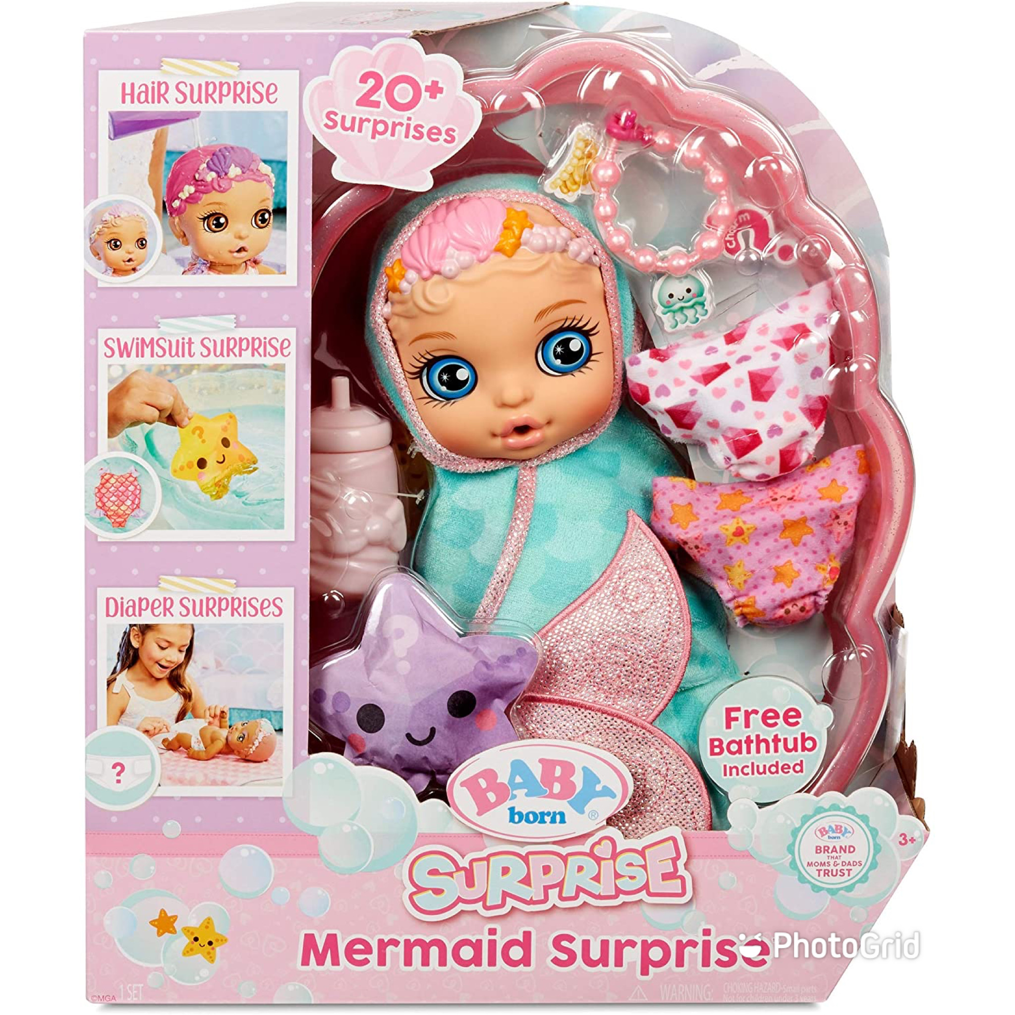 ตุ๊กตา Baby Born Surprise Mermaid Surprise – Teal Towel with 20+ Surprises, Multicolored