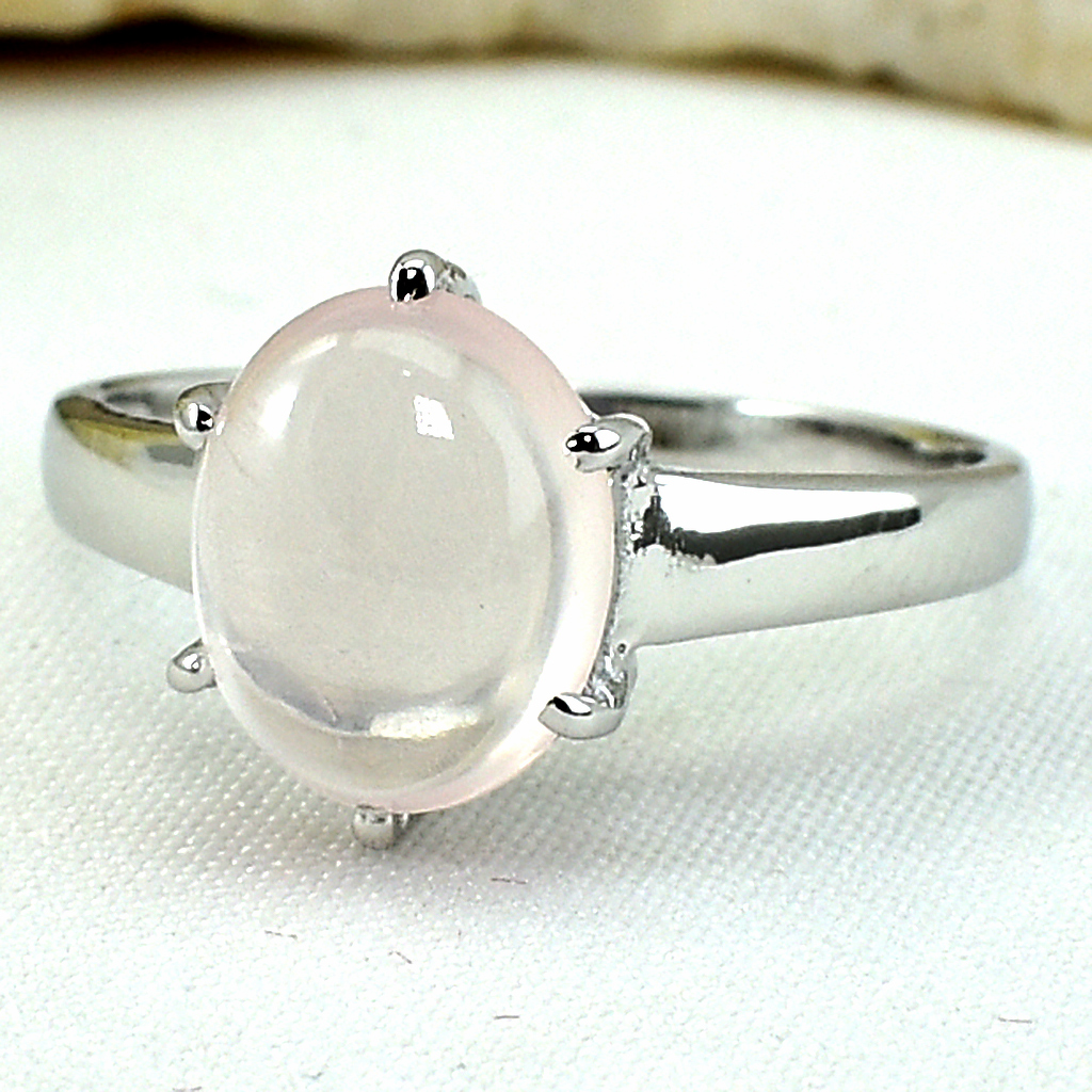 แหวนเงินแท้ราคาถูกชุบทองคำขาว พลอยแท้โรสควอทซ์ 3.55 กะรัต งานประณีตสวยงาม สั่งผลิตค่ะ