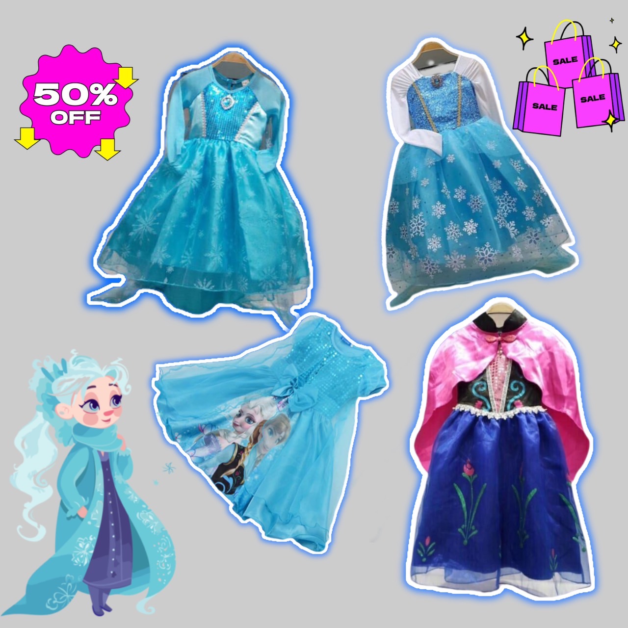 ชุดเจ้าหญิงโฟเซ่นเอลซ่า สีฟ้า ผ้าคลุม Saleลด 50%
