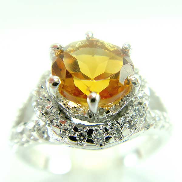 แหวนเงินแท้ราคาถูกชุบทองคำขาว ซิทรินแท้ 1.25 กะรัต เพชรCZ 0.44 กะรัต งานประณีตสวยงาม สั่งผลิตค่ะ