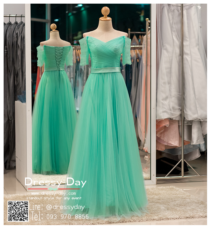 รหัส ชุดราตรี : PF071 ชุดแซก ชุดราตรียาว หรู สีเขียวมิ้นต์ แขนยาว เรียบหรู เหมาะสำหรับงานแต่งงาน งานกลางคืน กาล่าดินเนอร์