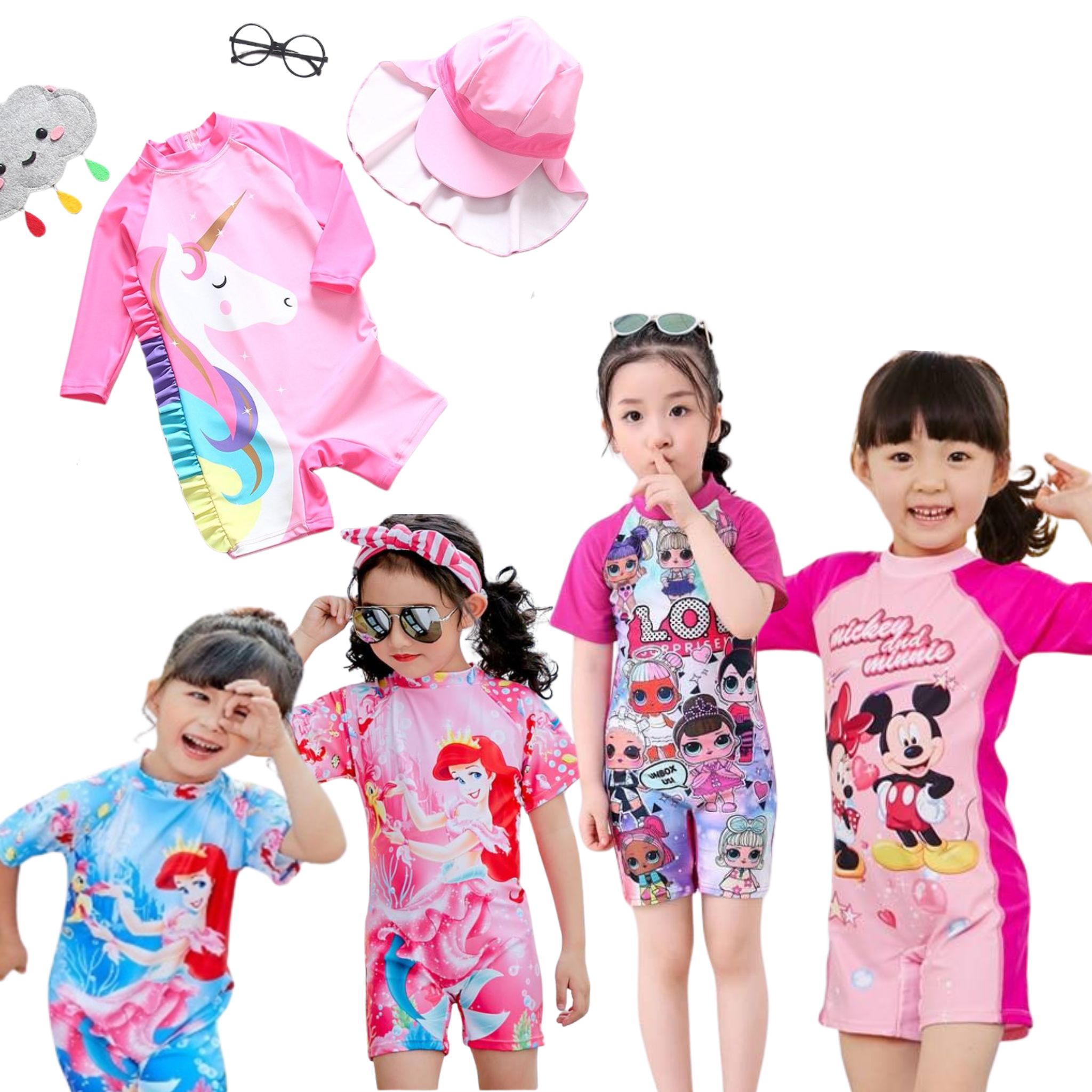พร้อมส่ง ชุดว่ายน้ำ ชุดบอดี้สูท สไตล์เมอเมด สีชมพู