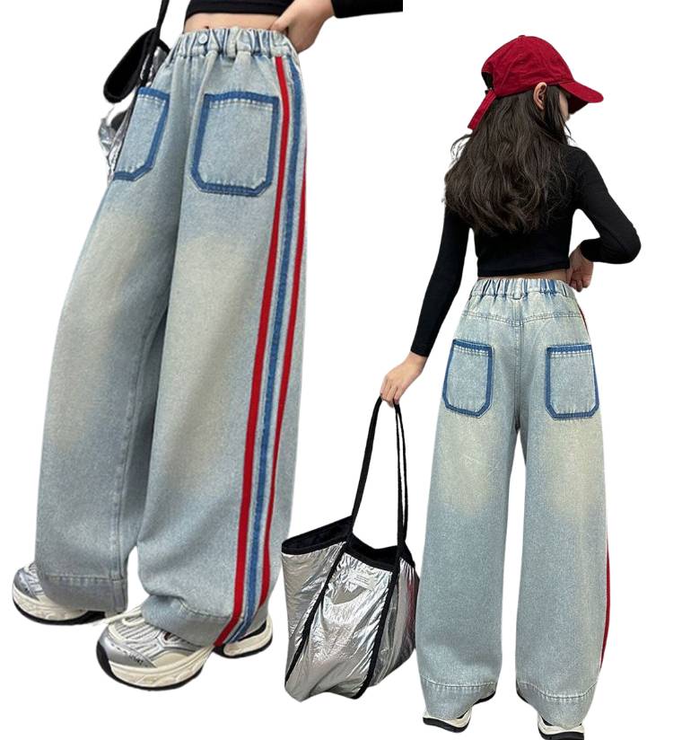 พร้อมส่ง กางเกงยีนส์เด็ก คาร์โก้ แต่งกระเป๋า สไตล์ Y2K