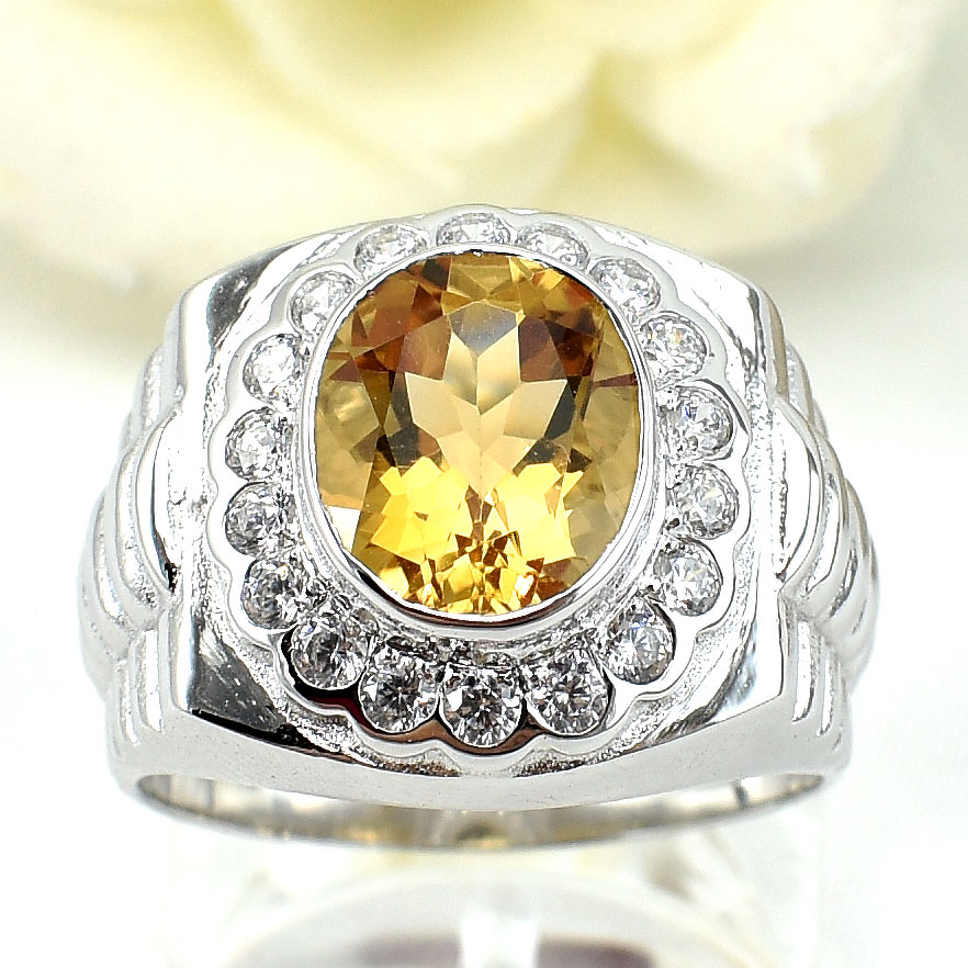 แหวนเงินแท้ราคาถูกชุบทองคำขาว ซิทรินแท้ 1.85 กะรัต เพชรCZ 0.54 กะรัต งานประณีตสวยงาม สั่งผลิตค่ะ