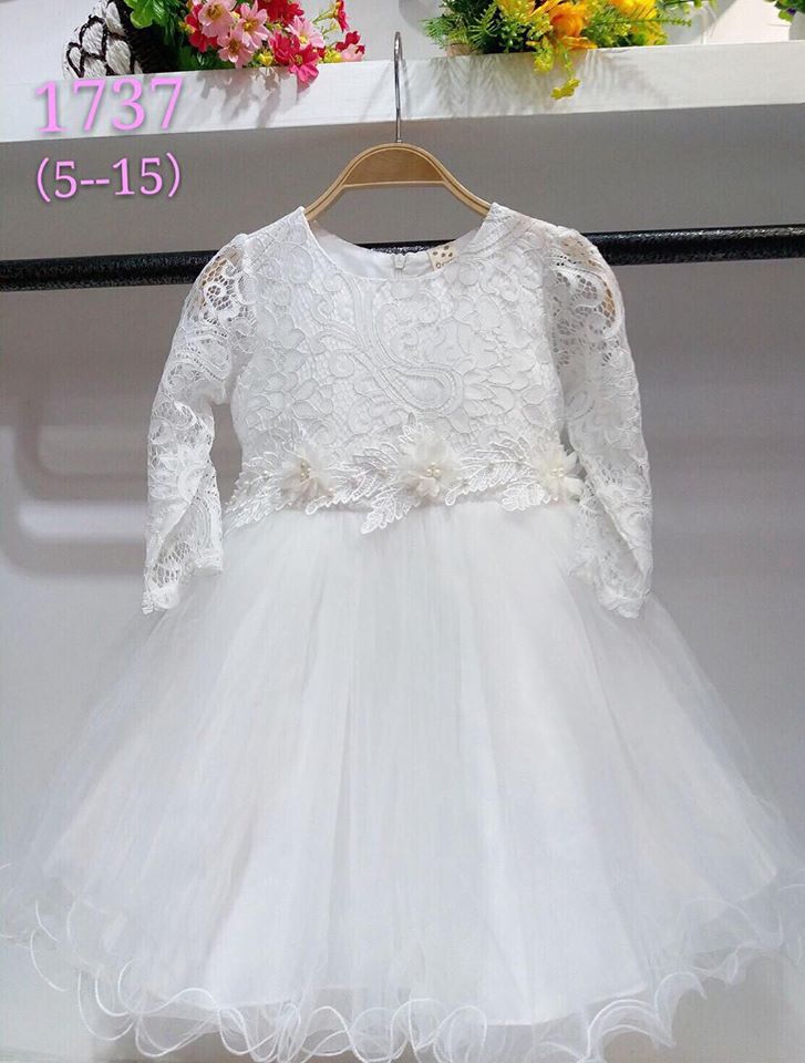 ชุดออกงานเด็ก : เดรสแขนยาว ออกงาน สีขาว