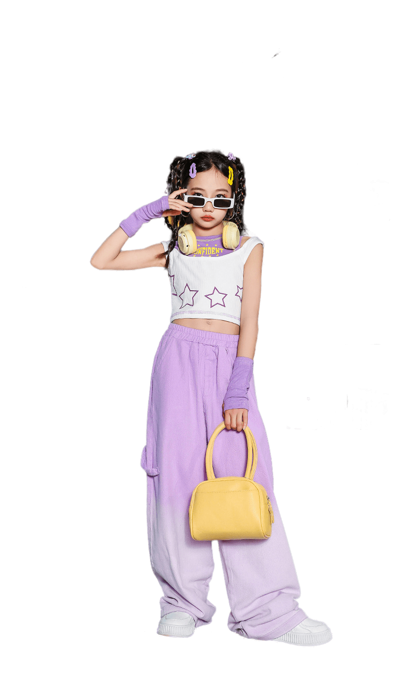 พร้อมส่ง ชุดเต้น เซ็ตเสื้อเอวลอย+กางเกงเอวพับขายาว พร้อมปลอกแขน