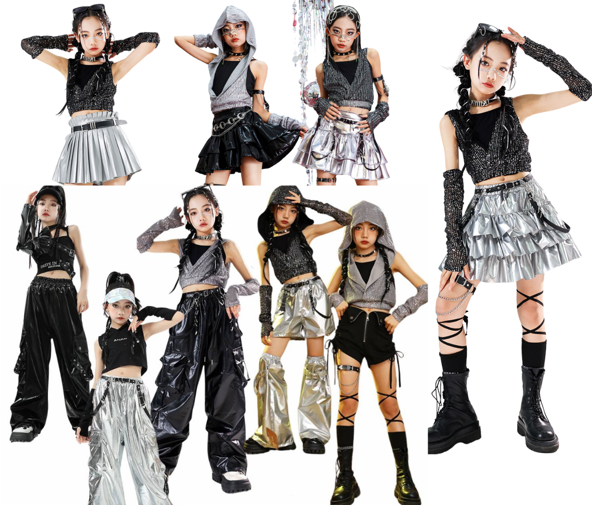 friendly4kid พร้อมส่ง ชุดเต้น เซ็ตเสื้อกั๊กดำ +กางเกงขายาว/กระโปรง hiphop jazzdance