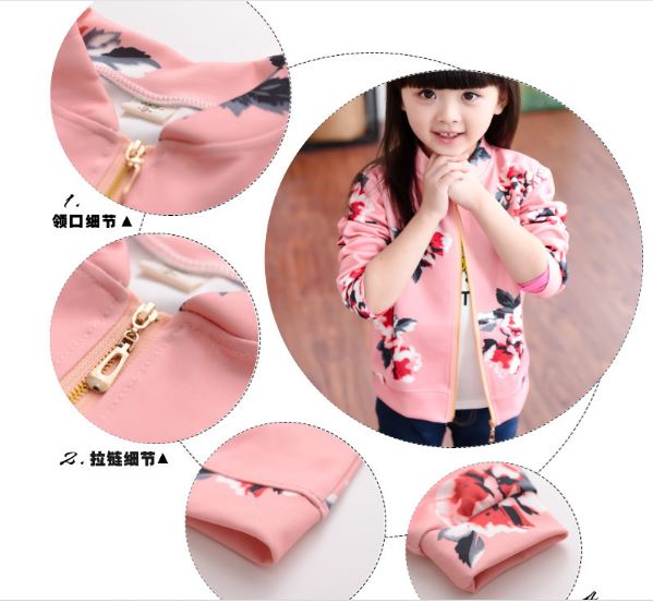 กันหนาว: เสื้อกันหนาวเด็ก สีชมพู ลายดอกไม้