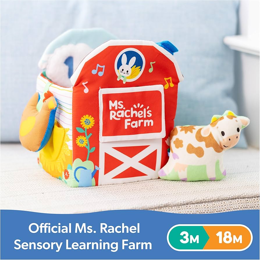 หนังสือผ้า Ms. Rachel Official Sensory Learning Farm, Foldable Soft Baby Book with Plush Cow