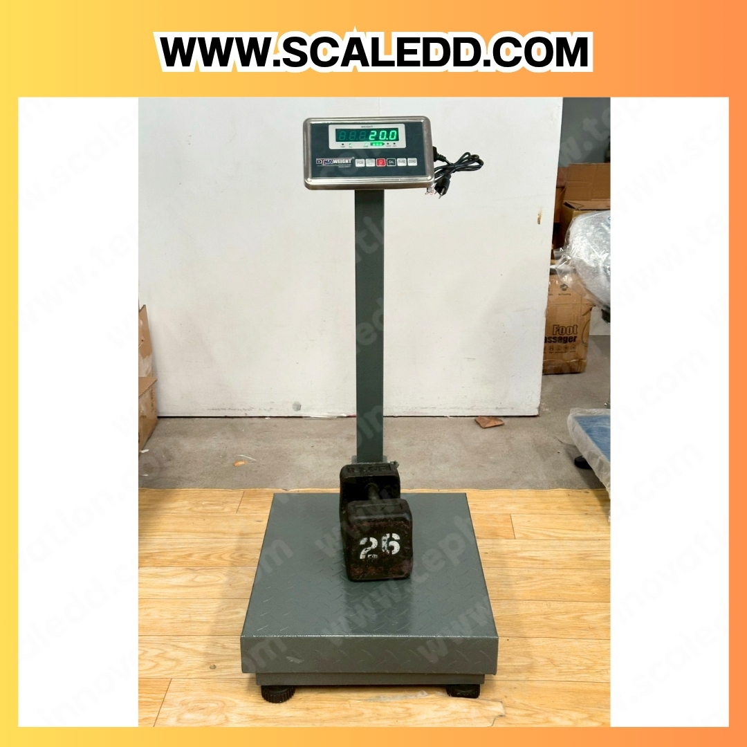เครื่องชั่งดิจิตอลตั้งพื้นพร้อมล้อเลื่อน(เสาพับได้) 600kg ตาชั่งตั้งพื้นพร้อมล้อ600kg พิกัด 600kg ค่าละเอียด 100g ขนาดแท่นชั่ง 50x70cm. ยี่ห้อ Dynaweight รุ่น DW611