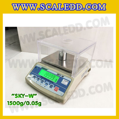 เครื่องชั่งดิจิตอล ทศนิยม 2 ตำแหน่ง SKY-W 1500gx0.05g เครื่องชั่งละเอียดสูง1500g เครื่องชั่งน้ำหนัก1500g ตาชั่ง1500กรัม ตาชั่งดิจิตอล1500กรัม พิกัดน้ำหนัก 1500g ความละเอียด 0.05g ยี่ห้อ JADEVER รุ่น SKY-W (เครื่องชั่งมีใบผ่านตรวจรับรองจากสำนักชั่งตวงวัด)