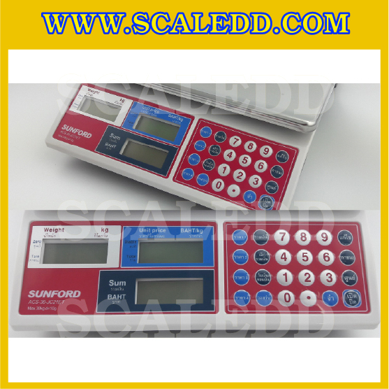 เครื่องชั่งน้ำหนักและคำนวณราคา SUNFORD ACS-30-JC21ET พิกัด 30 กิโลกรัม ค่าละเอียด 10 กรัม หน้าจอ 2 ภาษา (อังกฤษ/ภาษาไทย) (รหัสตัวแทนจำหน่าย B198)