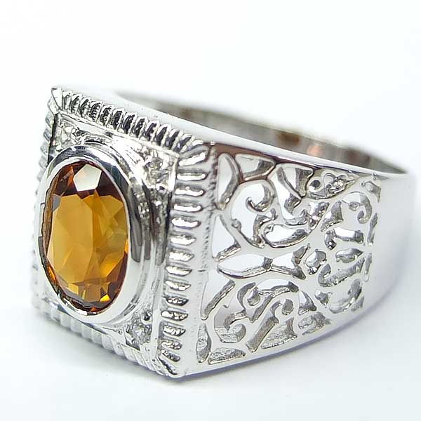 แหวนเงินแท้ราคาถูกชุบทองคำขาว ซิทรินแท้ 1.65 กะรัต เพชรCZ 0.06 กะรัต งานประณีตสวยงาม สั่งผลิตค่ะ