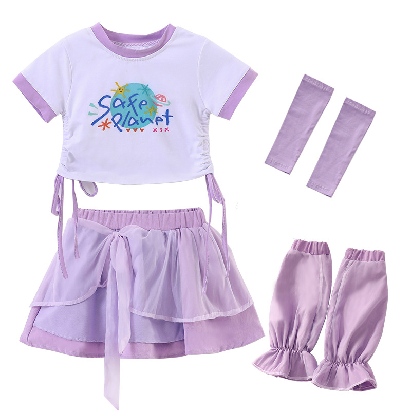 ชุดเต้น เซ็ตม่วง เสื้อแขนสั้น+กระโปรงระบาย**สินค้าเปิดจอง