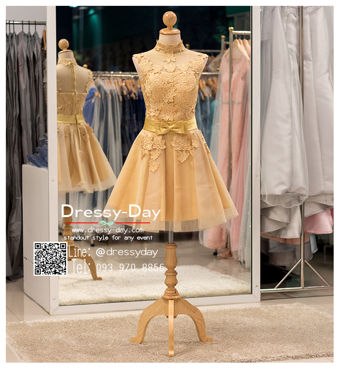 รหัส ชุดไปงานแต่ง : BB069 เดรสออกงาน ชุดราตรีสั้น ชุดไปงานแต่งงาน ชุดเพื่อนเจ้าสาว ชุดแซก สีทอง