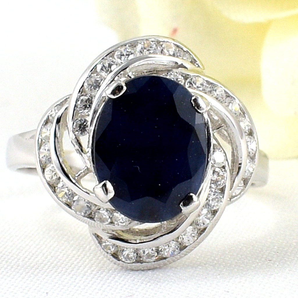 แหวนเงินแท้ราคาถูกชุบทองคำขาว ไพลินแท้ 3.35 กะรัต เพชรCZ 0.48 กะรัต งานประณีตสวยงาม สั่งผลิตค่ะ