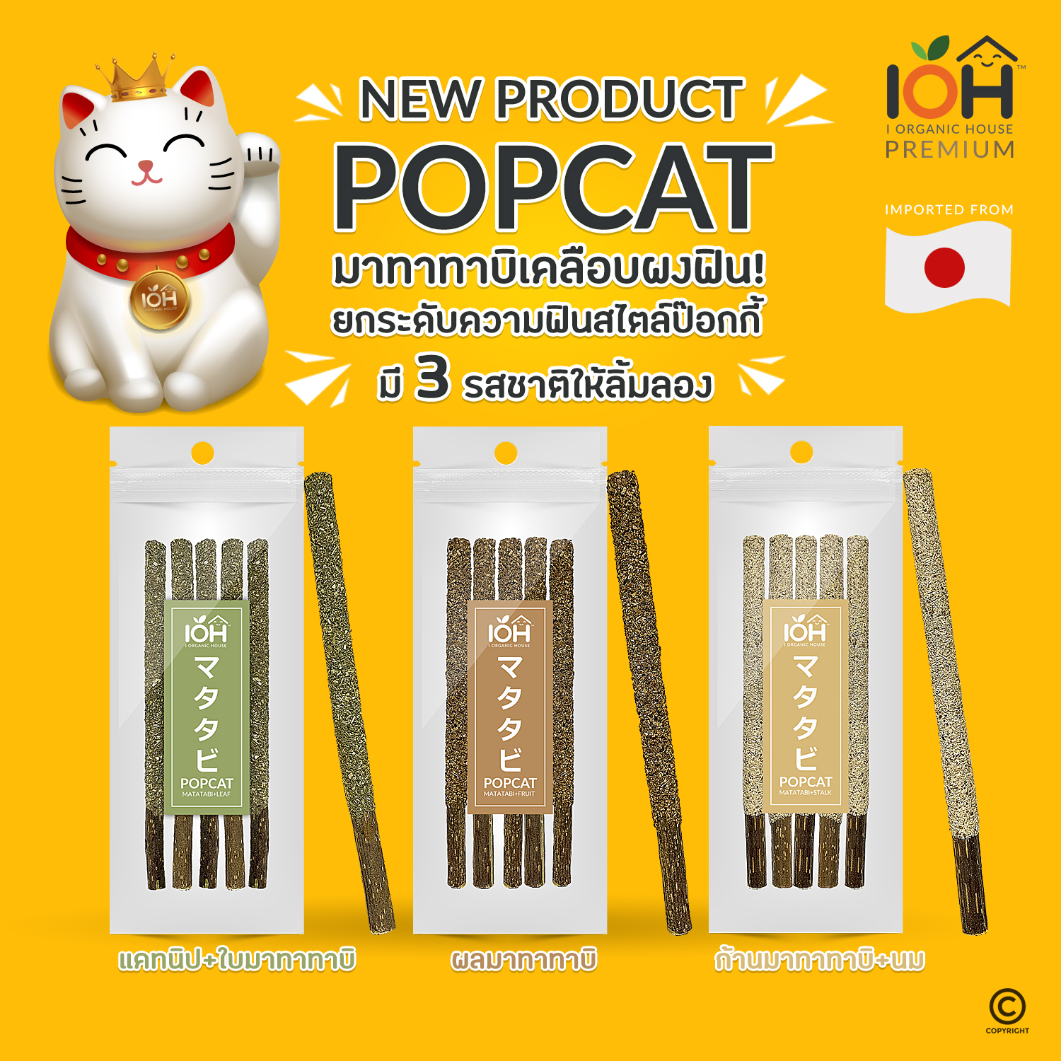 IOH POPCAT ไม้มาทาทาบิเคลือบแคทนิป ป๊อกกี้แมว ไม้ขัดฟันแมว (พร้อมส่ง)