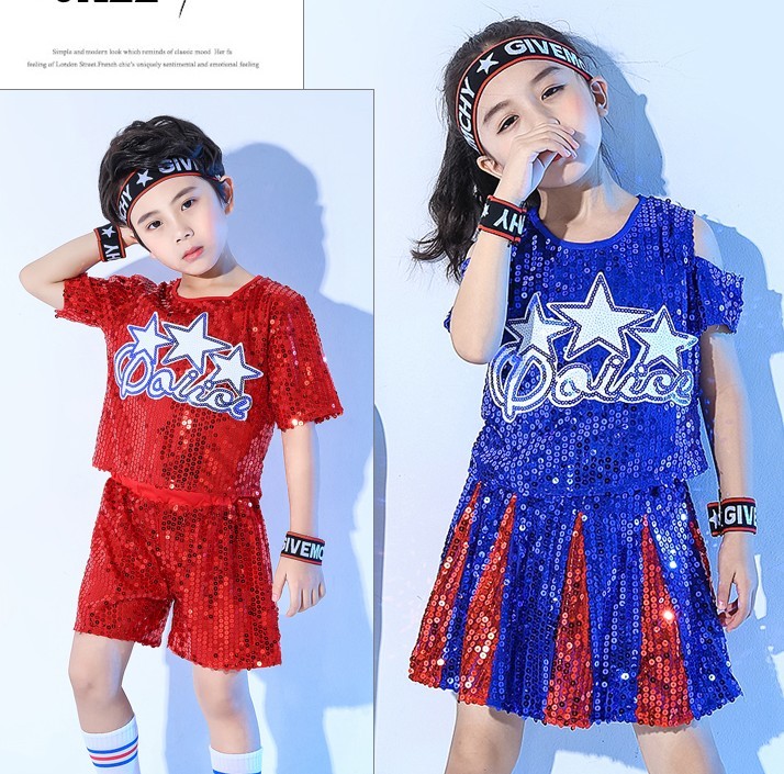 ชุดเต้น ชุดฮิปฮอป ปักเลื่อม ชุดก่ารแสดง เสื่้อ+กระโปรงแต่งจีบ/กางเกง