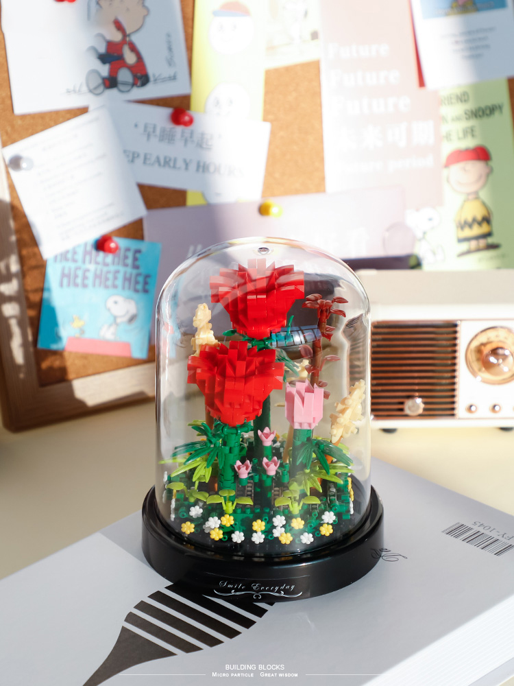 เลโก้นาโน Red Rose and Display Box(ต้นกุหลาบแดงพร้อมโคมครอบ) Size Jumbo