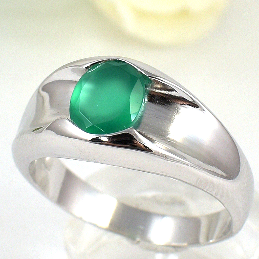 แหวนเงินแท้ราคาถูกชุบทองคำขาว พลอยแท้กรีนอะเกท 1.26 กะรัต งานประณีตสวยงาม สั่งผลิตค่ะ