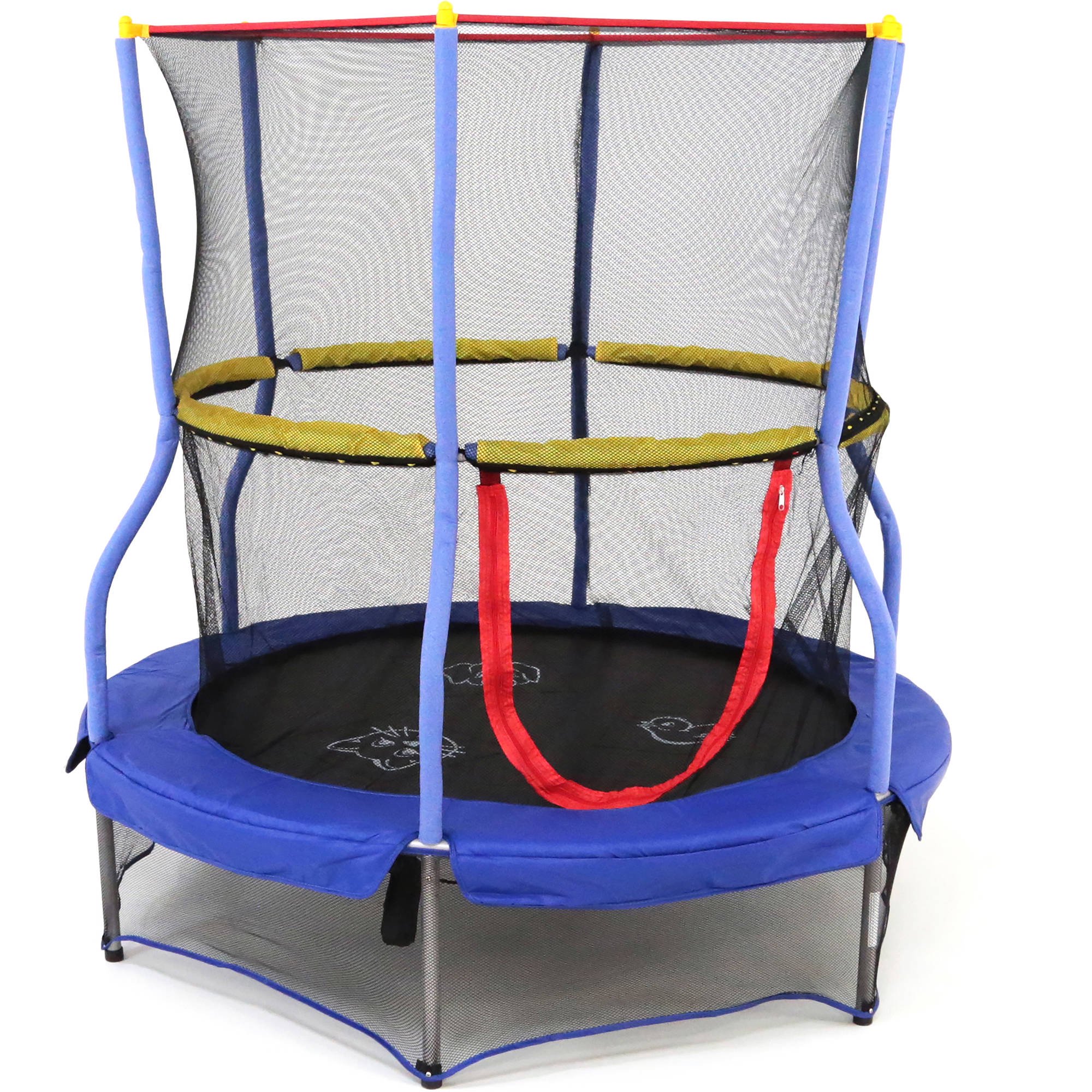 แทรมโพลีน Skywalker Trampolines 55-Inch Bounce-N-Learn Trampoline, with Enclosure and Sound, Blue ขนาด 55 นิ้ว ลายหมาแมวนก