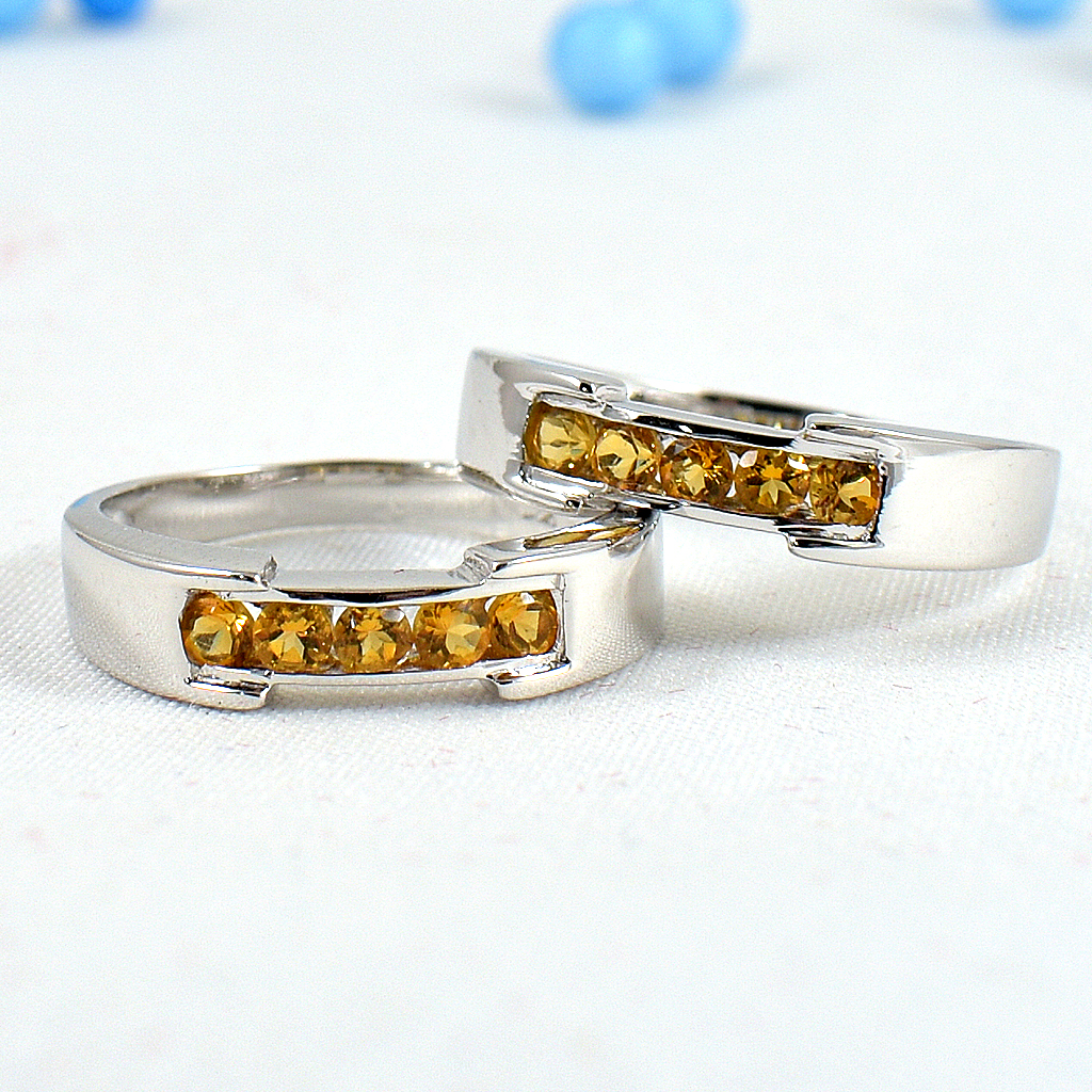 แหวนเงินแท้ราคาถูกชุบทองคำขาว ซิทรินแท้ 0.30 กะรัต งานประณีตสวยงาม สั่งผลิตค่ะ