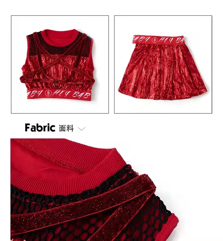 พร้อมส่ง ชุดเต้น เสื้อกล้าม+กางเกงกระโปรง ปักเลื่อม