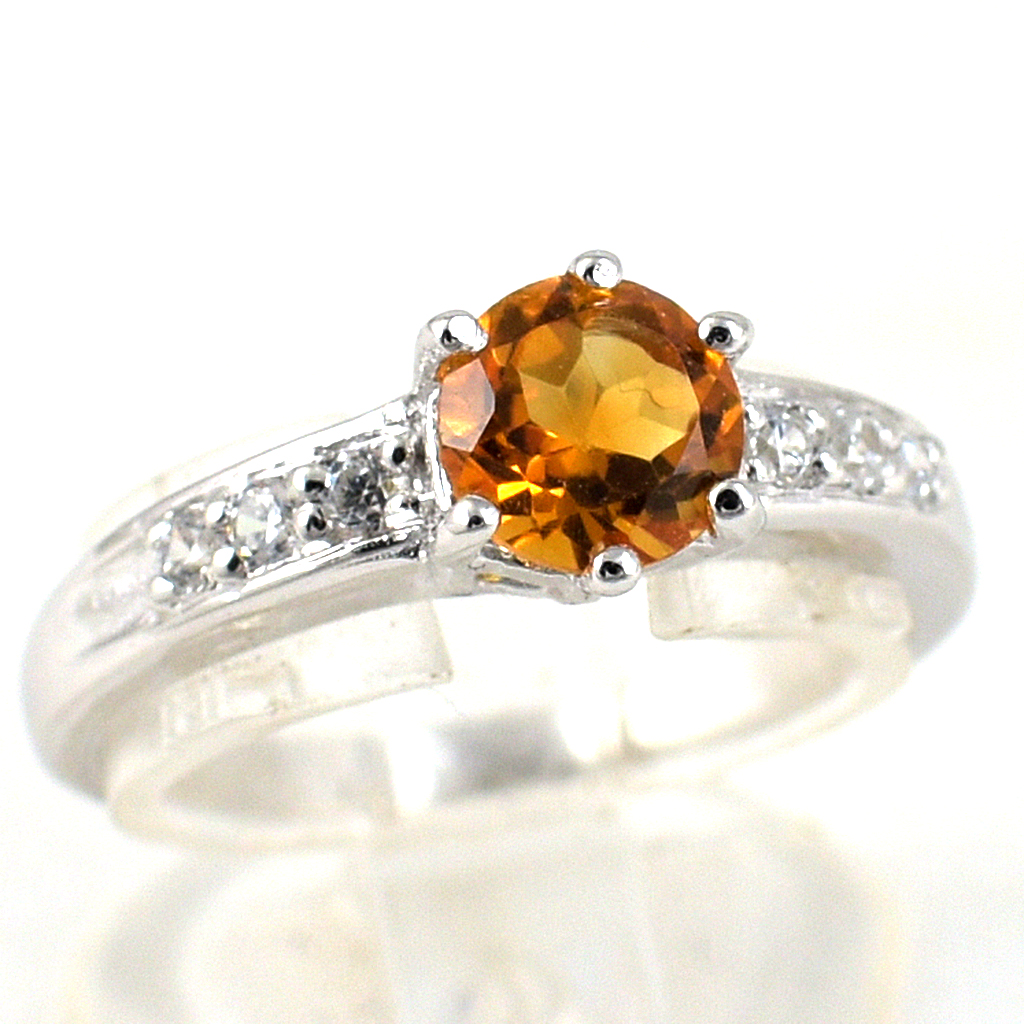 แหวนเงินแท้ราคาถูกชุบทองคำขาว ซิทรินแท้ 1.0 กะรัต เพชรCZ 0.24 กะรัต งานประณีตสวยงาม สั่งผลิตค่ะ