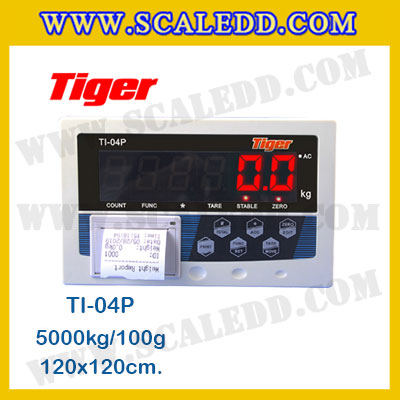 เครื่องชั่งพร้อมปริ้นเตอร์ในตัว พิกัด 5000kg รุ่น TI-04P ขนาดแท่น 120x120cm. เครื่องชั่งน้ำหนัก5ตัน เครื่องชั่งดิจิตอล5000kg ตาชั่ง5000kg ตาชั่งดิจิตอล5ตัน พิกัดน้ำหนัก 5000kg ค่าละเอียด 1kg เครื่องชั่งยี่ห้อ TIGER รุ่น TI-04P
