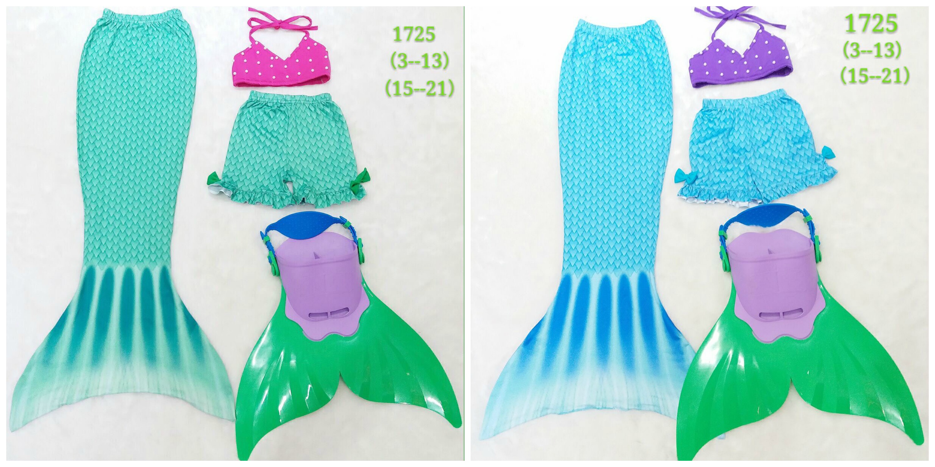 พร้อมส่ง ชุดว่ายน้ำ ชุดหางนางเงือก เซ็ต 4 ชิ้น หางปิด