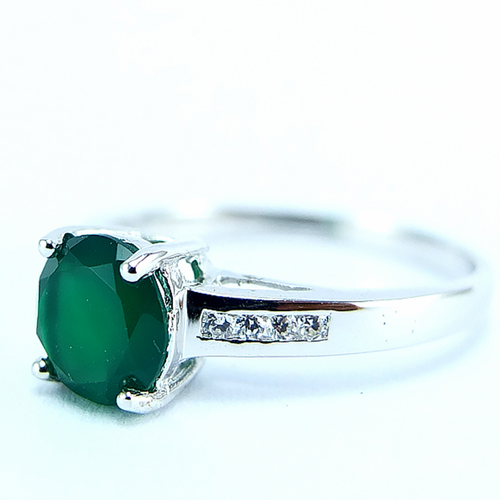 แหวนเงินแท้ราคาถูกชุบทองคำขาว พลอยแท้กรีนอะเกท 1.20 กะรัต เพชรCZ 0.08 กะรัต งานประณีตสวยงาม สั่งผลิตค่ะ