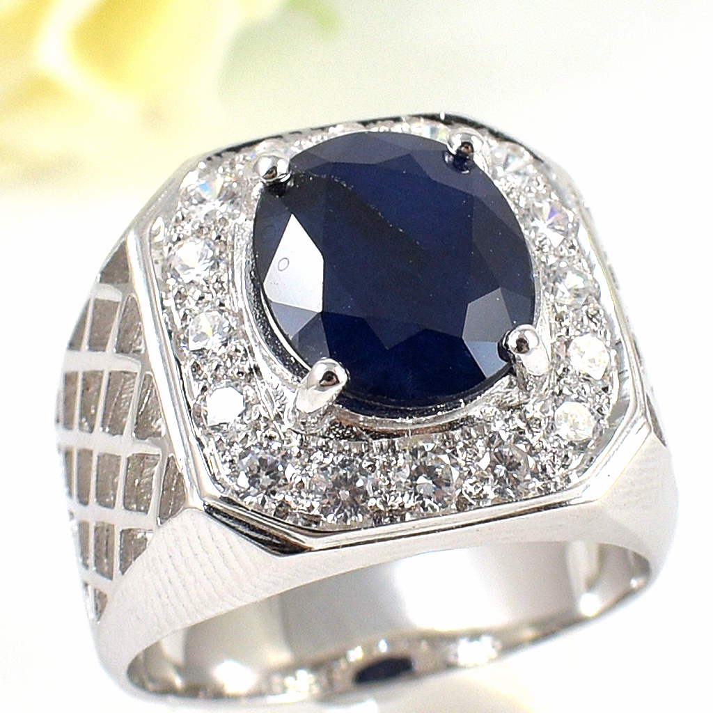 แหวนเงินแท้ราคาถูกชุบทองคำขาว ไพลินแท้ 5.95 กะรัต เพชรCZ 1.12 กะรัต งานประณีตสวยงาม สั่งผลิตค่ะ