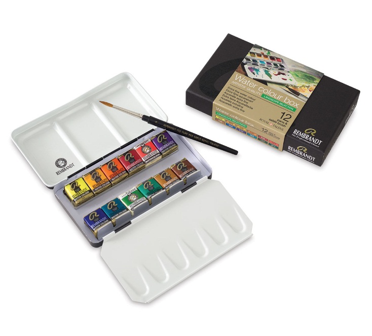 ชุดสีน้ำกล่องโลหะ Rembrandt 12สี พร้อมพู่กัน (Landscape)