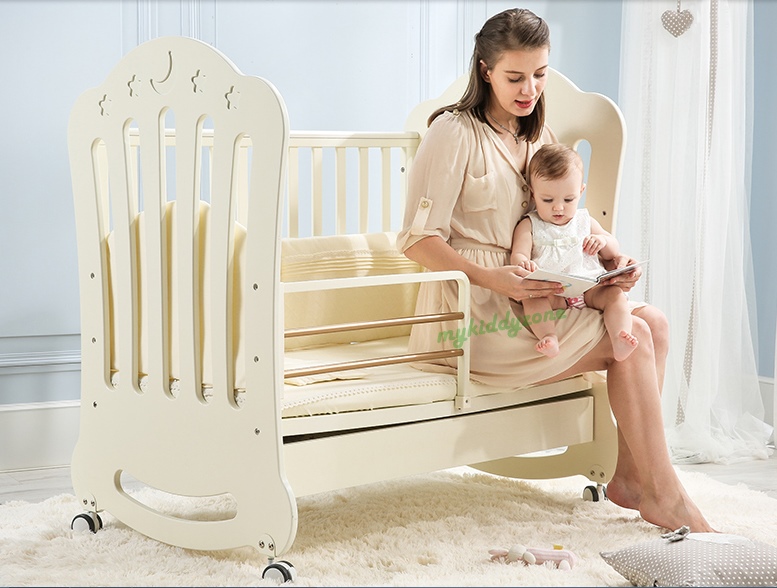 เตียงนอนเด็ก ไม้สีขาว White Premium Crown Multifunctio ดีไซน์สวยหรู TP21058(WD10 )