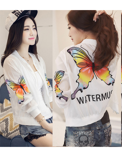 เสื้อคลุมแฟชั่นกึ่งผ้าร่มสีขาวขุ่น ลายปริ้นท์ผีเสื้อ