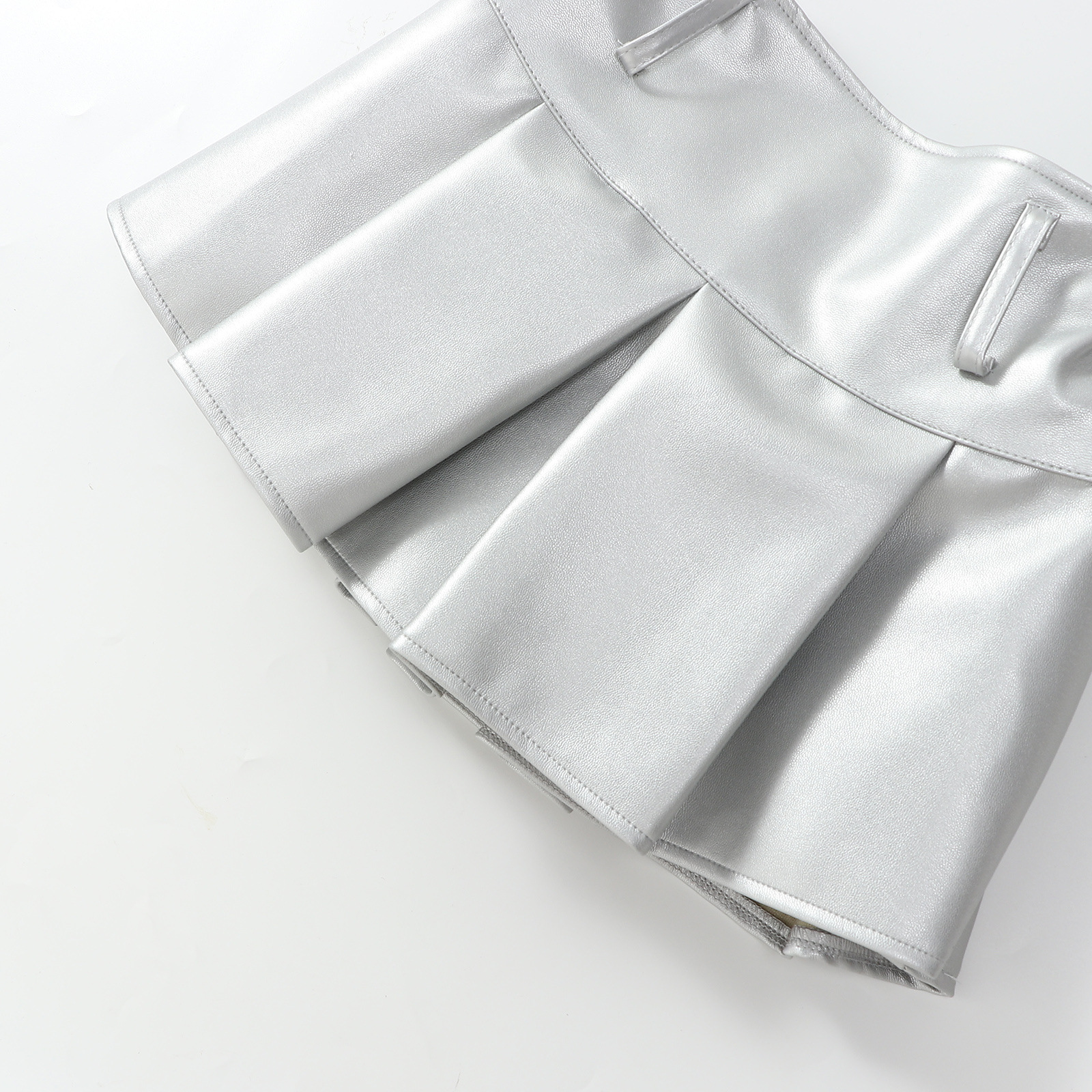 พร้อมส่ง กระโปรง เด็กผู้หญิง อัดพีชสั้นไม่รวมเข็มขัด