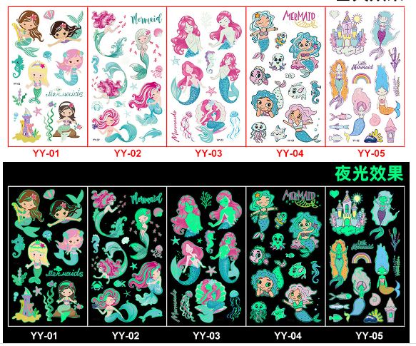 สติกเกอร์ แทททู ฮาโลวีน โพนี่ เมอเมด มีให้เลือกแบบเรืองแสงกับไม่เรืองแสง