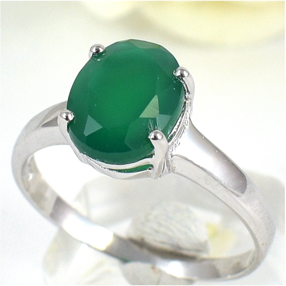 แหวนเงินแท้ราคาถูกชุบทองคำขาว พลอยแท้กรีนอะเกท 1.80 กะรัต งานประณีตสวยงาม สั่งผลิตค่ะ