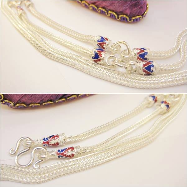 สร้อยเงินแท้ ลายสี่เสา ห้อยพระ 3 องค์ ความหนา 3.0 มิล