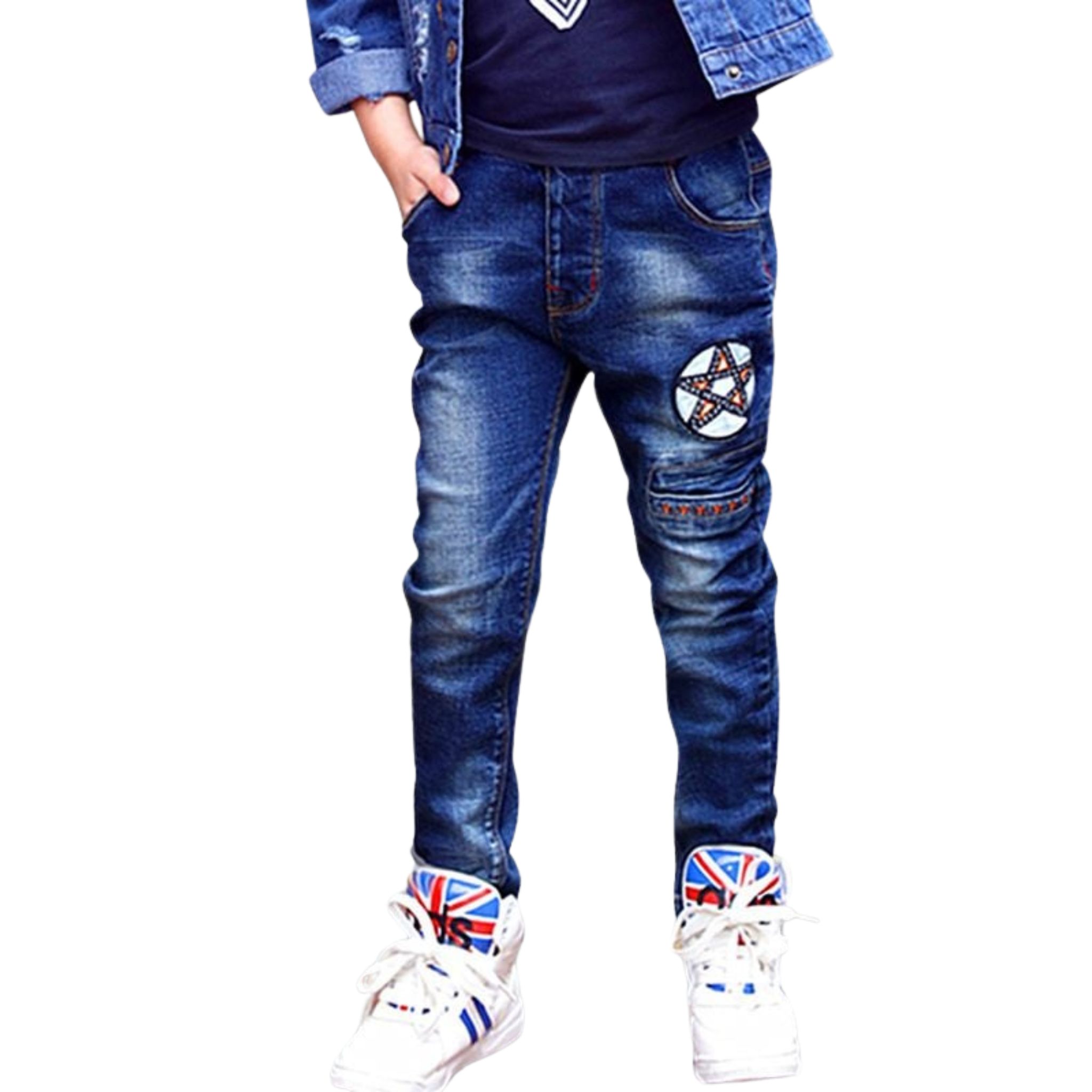 สินค้าพร้อมส่ง กางเกงยีนส์เด็กชาย แต่งลาย