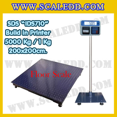 เครื่องชั่งตั้งพื้นพร้อมปริ้นเตอร์ในตัว เครื่องชั่งน้ำหนัก5ตัน เครื่องชั่งน้ำหนักตั้ง พื้น5000กิโลกรัม ตาชั่ง5ตัน พิกัด 5000kg ความละเอียด 1kg ขนาดแท่นชั่ง 200*200cm ยี่ห้อ SDS รุ่น IDS710-Built in Thermal Printer