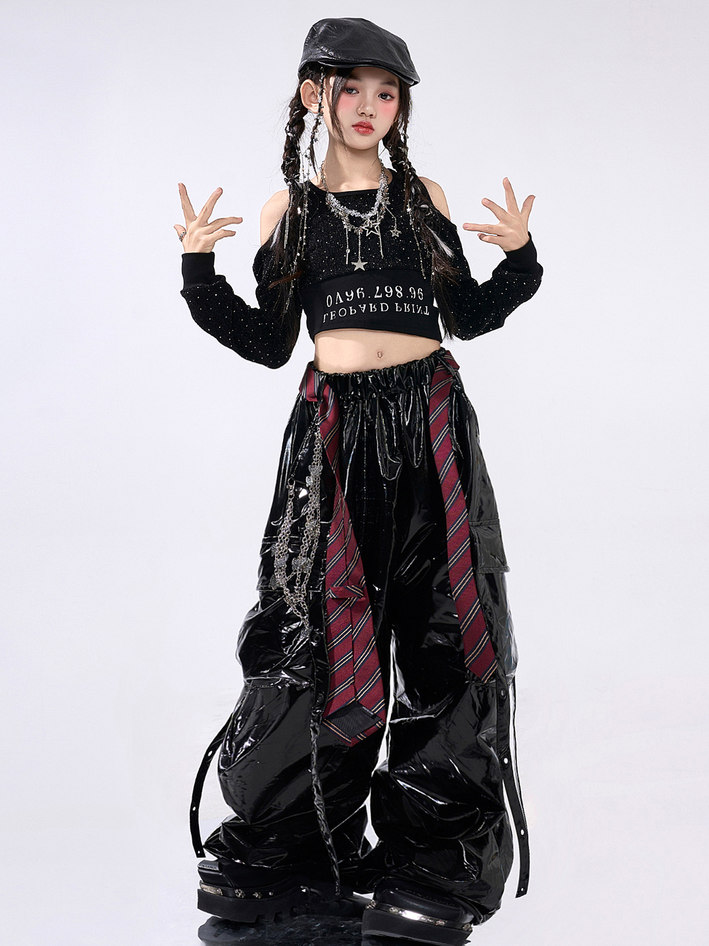 friendly4kid พร้อมส่ง ชุดเต้นเด็กหญิง HipHop Jazz เสื้อแขนยาว