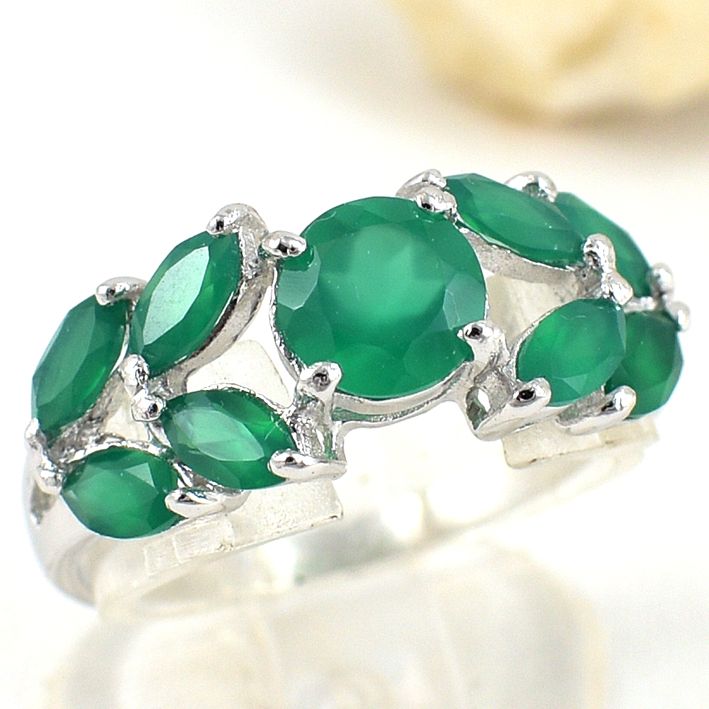 แหวนเงินแท้ราคาถูกชุบทองคำขาว พลอยแท้กรีนอะเกท 0.77 กะรัต เพชรCZ 1.12 กะรัต งานประณีตสวยงาม สั่งผลิตค่ะ