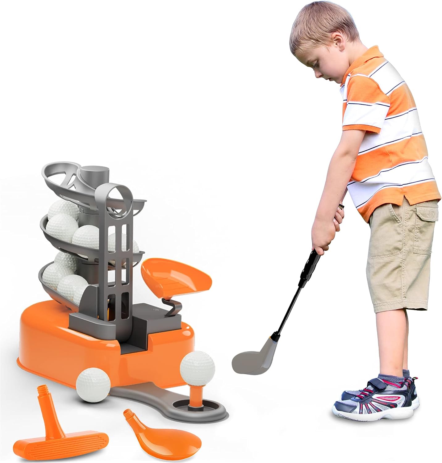 แป้นวางลูกบอล iPlay, iLearn Kids Golf Toys Set สีส้ม
