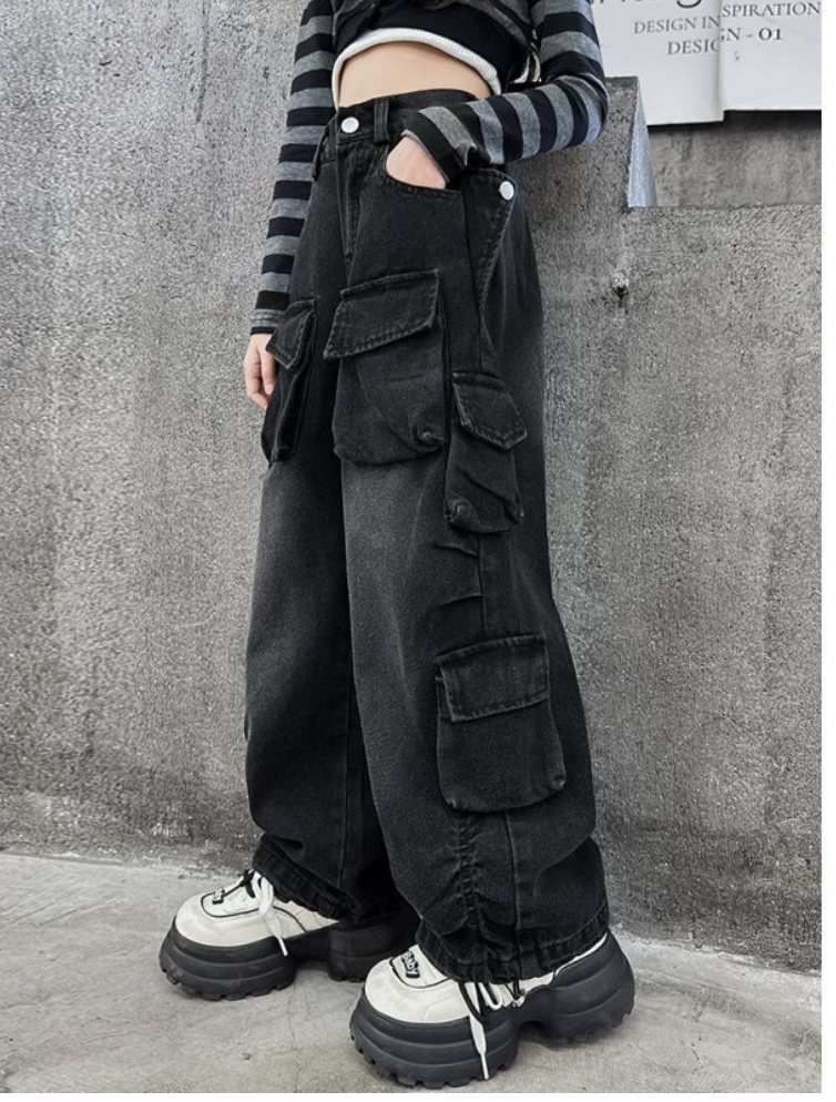 ชุดเต้น Coverdance เสื้อครอป แมว พร้อมปลอกแขน / กางเกงยีนส์คาร์โก้