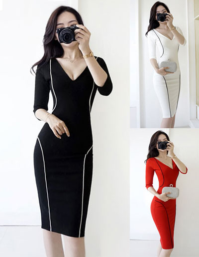 สินค้าพรีออเดอร์ ชุดเดรสแฟชั่นทำงานสไตล์เรียบหรู 3สี 4ไซส รหัส PO-Dress-023