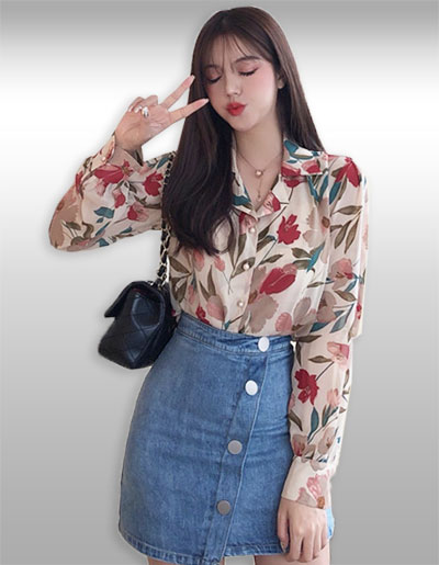 เสื้อเชิ๊ตแฟชั่นแต่งลายใส่ออกงานสวยเก๋ รหัส 2155